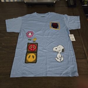 New Peanut Snooy & Friends Junior's Oversize Crochet Patch Knit T-shirt Size XS